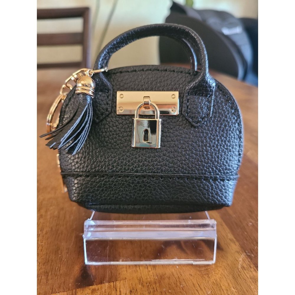 Adorable Dome Satchel Faux Leather Coin Purse Keychain Bag Charm Black